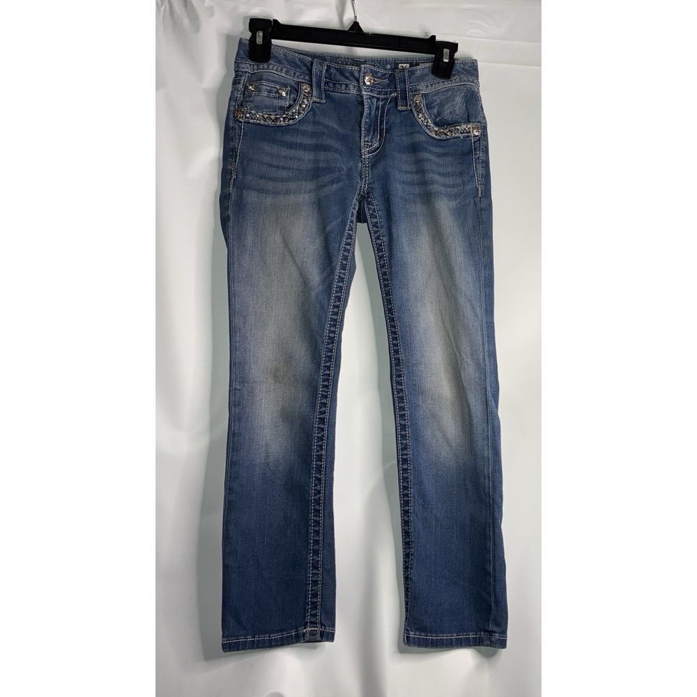 Miss Me Signature Crop Girl's Denim Jeans Size 26 JE7189C2 Medium Blue Wash